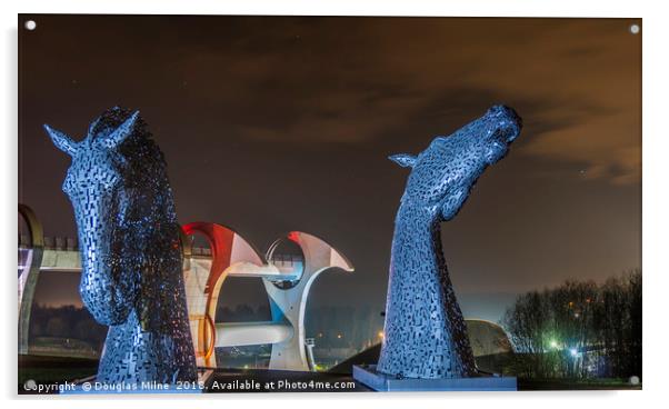 Kelpies Maquettes and the Falkirk Wheel Acrylic by Douglas Milne