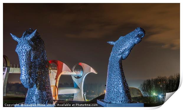 Kelpies Maquettes and the Falkirk Wheel Print by Douglas Milne