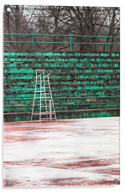 Crow On A Snowy Tennis Court Acrylic by Jukka Heinovirta