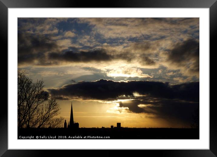 Dramatic sky over Norwich Cathedral Framed Mounted Print by Sally Lloyd