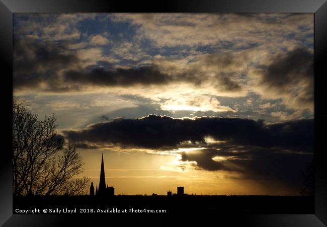 Dramatic sky over Norwich Cathedral Framed Print by Sally Lloyd