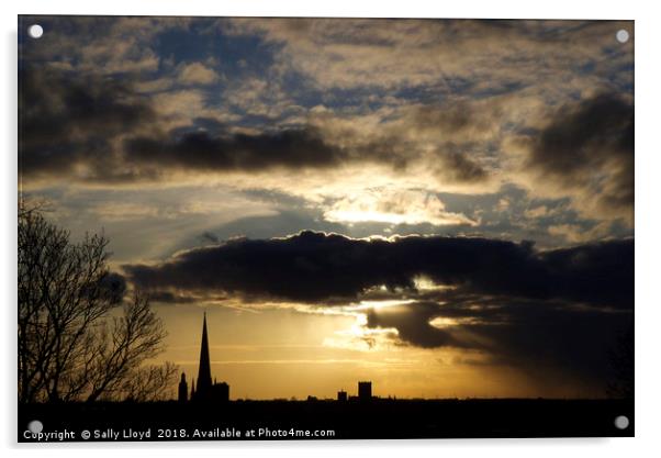 Dramatic sky over Norwich Cathedral Acrylic by Sally Lloyd