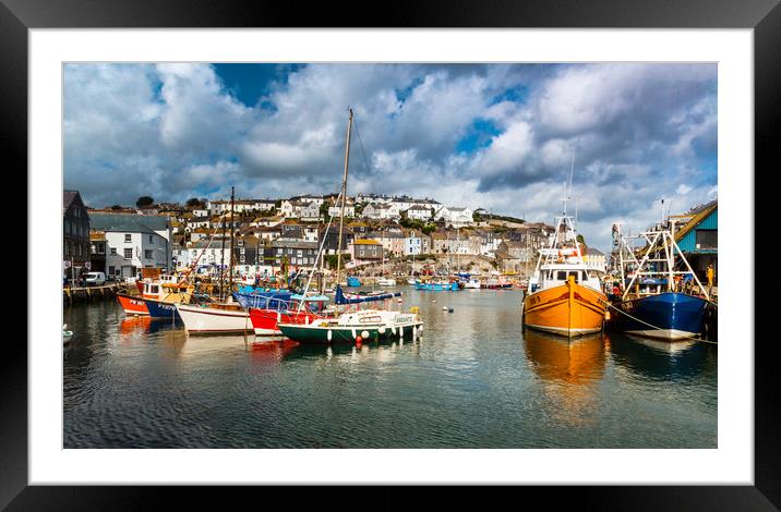 Mevagissey Sunny Boats Framed Mounted Print by Maggie McCall