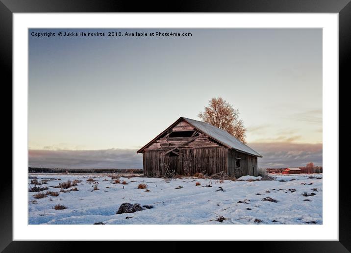 Abandoned Barn House In The Early Winter Sunset Framed Mounted Print by Jukka Heinovirta