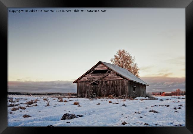 Abandoned Barn House In The Early Winter Sunset Framed Print by Jukka Heinovirta