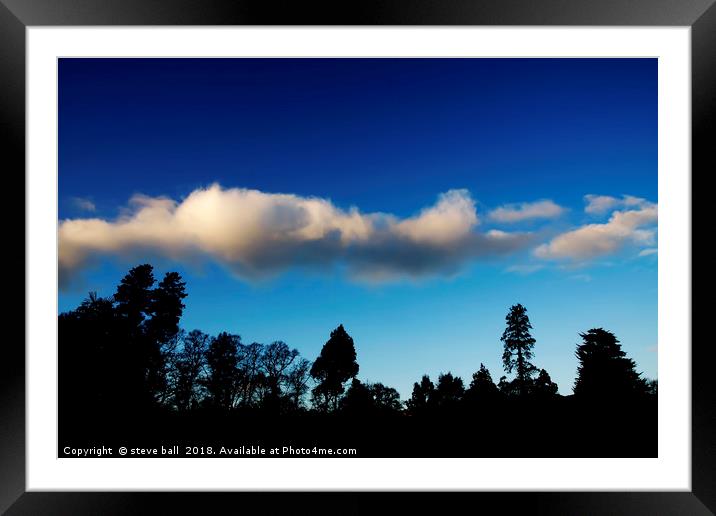 Silhouetted trees at dusk Framed Mounted Print by steve ball