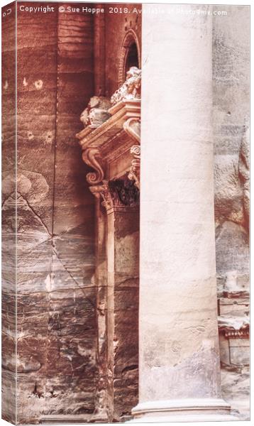 Pillar and carved doorway at the Treasury, Petra,  Canvas Print by Sue Hoppe