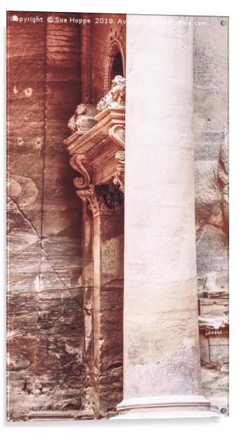 Pillar and carved doorway at the Treasury, Petra,  Acrylic by Sue Hoppe