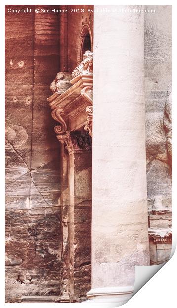 Pillar and carved doorway at the Treasury, Petra,  Print by Sue Hoppe