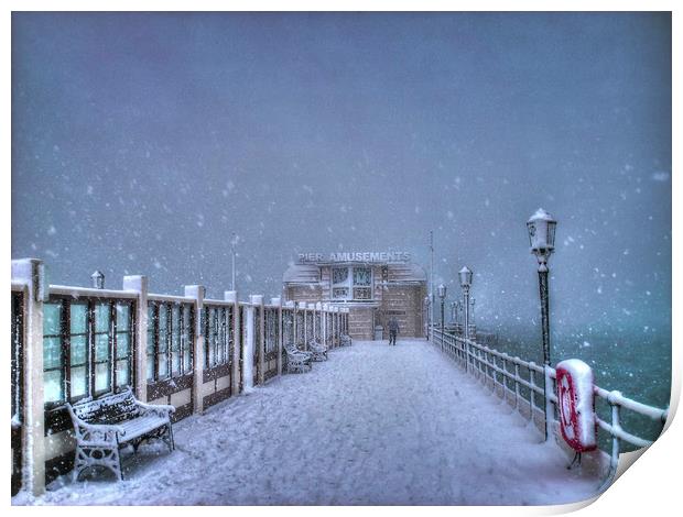 A very snowy Worthing Pier  Print by Terry May