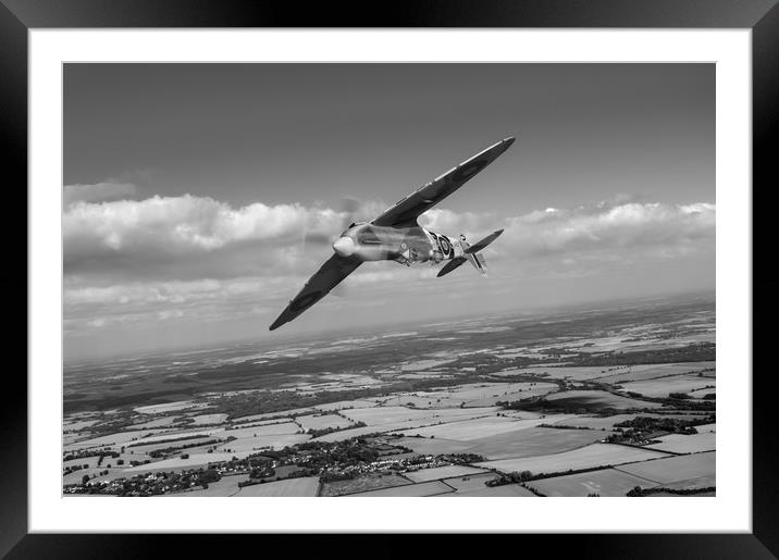 Spitfire TR 9 on a roll, B&W version Framed Mounted Print by Gary Eason
