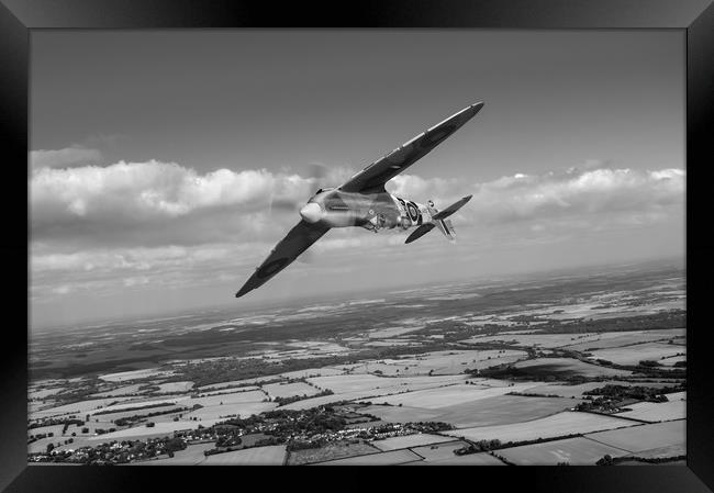 Spitfire TR 9 on a roll, B&W version Framed Print by Gary Eason