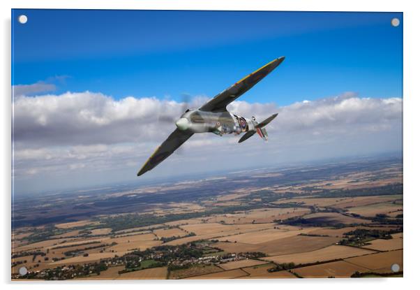 Spitfire TR 9 on a roll Acrylic by Gary Eason