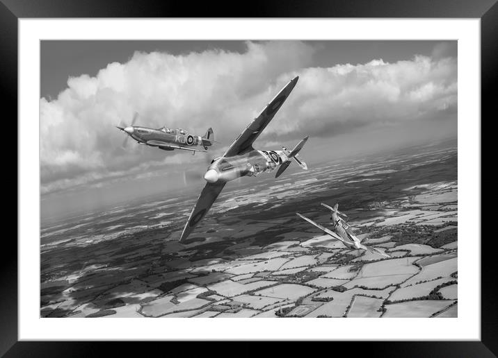 Spitfire TR 9 fighter affiliation, B&W version Framed Mounted Print by Gary Eason