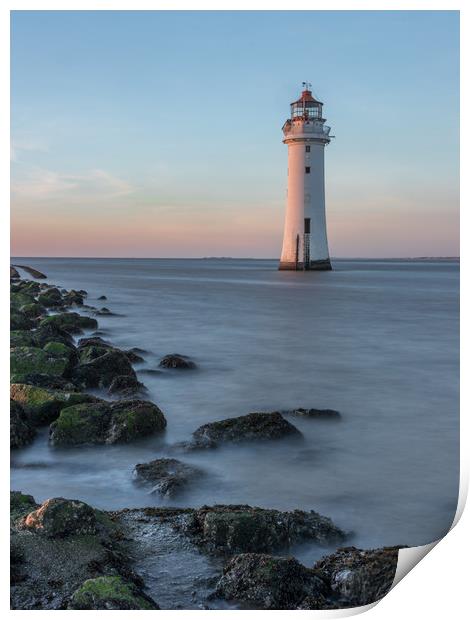 Sunset at Perch Rock Lighthouse at New Brighton Print by Tony Keogh