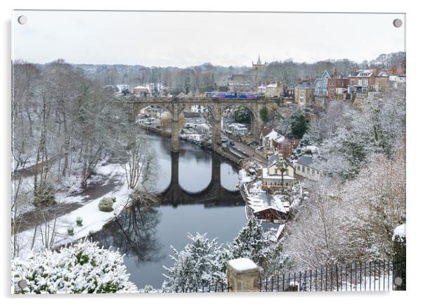 Knaresborough Viaduct in snow Acrylic by mike morley