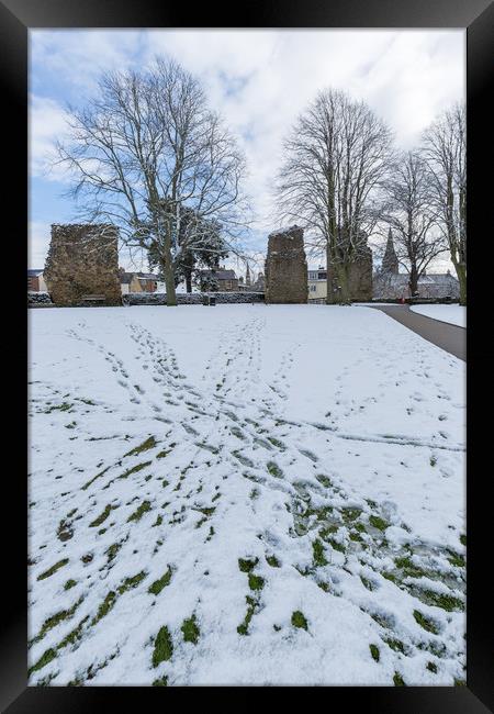 Knaresborough Castle in snow Framed Print by mike morley