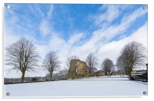 Knaresborough Castle in snow Acrylic by mike morley