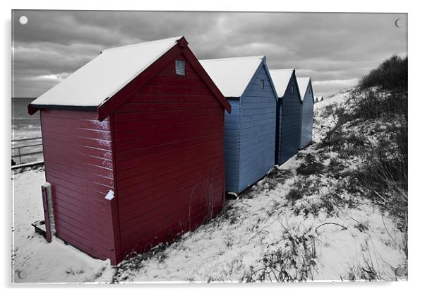 Winter Beach Huts with Selective colour Acrylic by Paul Macro
