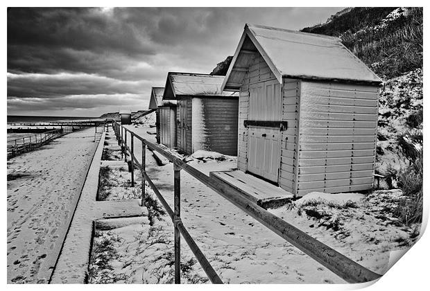 Snow (I mean Beach) Huts at Overstrand Print by Paul Macro