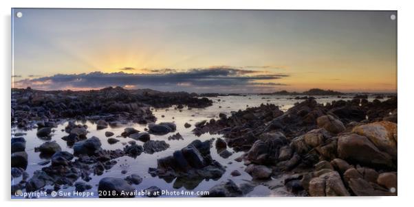 Sunrise over Rocky Shoreline Acrylic by Sue Hoppe