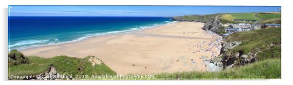 Watergate Bay in Cornwall, Panoramic. Acrylic by Carl Whitfield