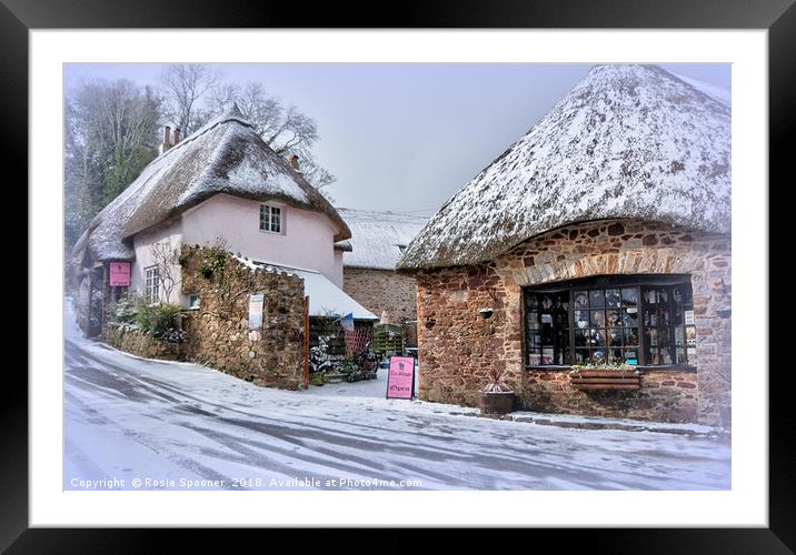 Snowy day at Cockington Village in Torquay Framed Mounted Print by Rosie Spooner