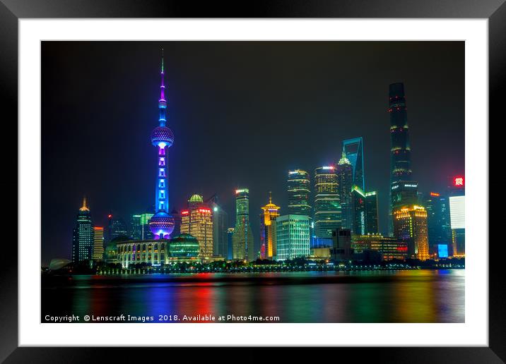 Pudong District from the Bund in Shanghai Framed Mounted Print by Lenscraft Images