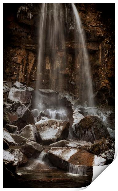Winter at Melincourt waterfall Print by Leighton Collins