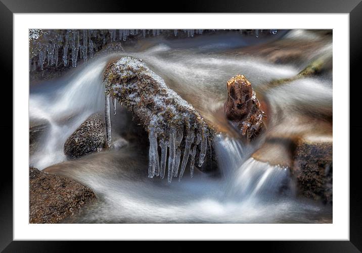 Icicles in a stream Framed Mounted Print by Leighton Collins