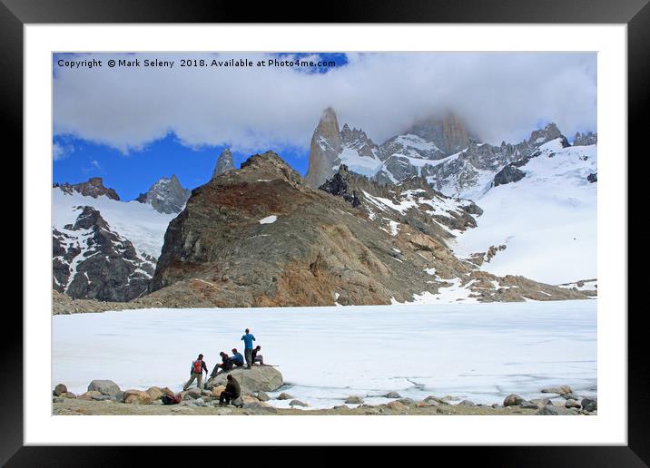 Frozen Lake at the footsteps  Fitz Roy Towers Framed Mounted Print by Mark Seleny