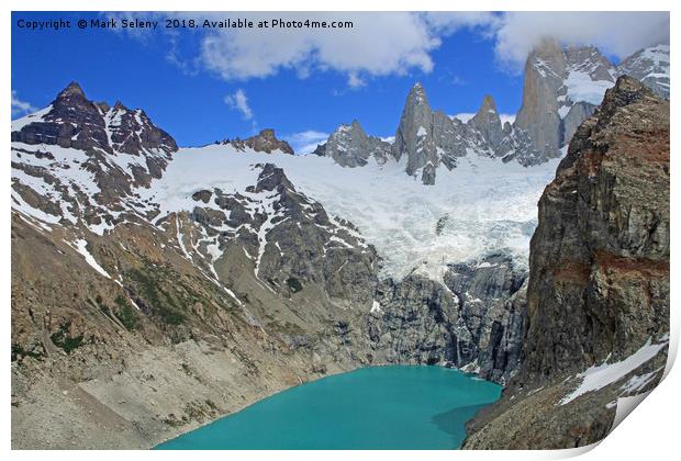 Emerald Lake at the footsteps of Fitz Roy Towers Print by Mark Seleny