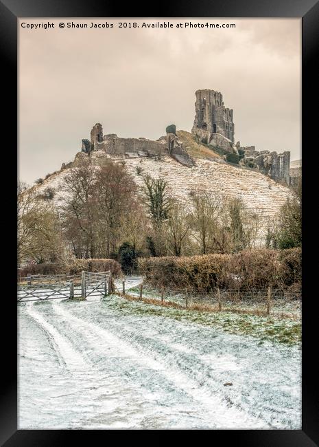 Corfe Castle winter pathway Framed Print by Shaun Jacobs