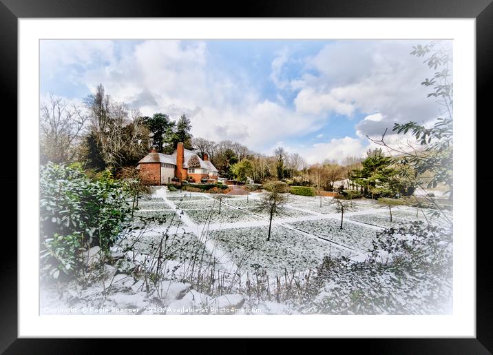 Snowy view of  The Drum Inn Cockington in Torquay Framed Mounted Print by Rosie Spooner