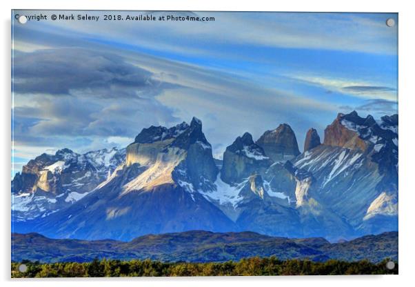 Sunset in Torres del Paine Mountains Acrylic by Mark Seleny