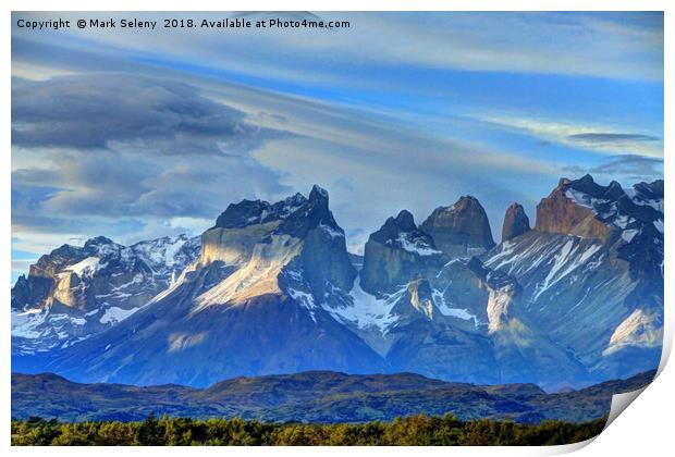 Sunset in Torres del Paine Mountains Print by Mark Seleny