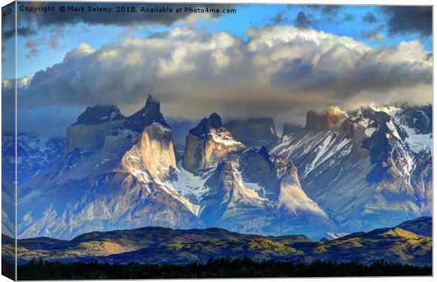 Sunrise in Torres del Paine Mountains - 3 Canvas Print by Mark Seleny