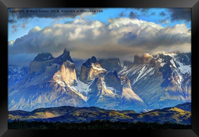 Sunrise in Torres del Paine Mountains - 3 Framed Print by Mark Seleny