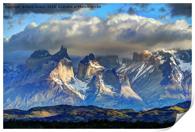 Sunrise in Torres del Paine Mountains - 3 Print by Mark Seleny