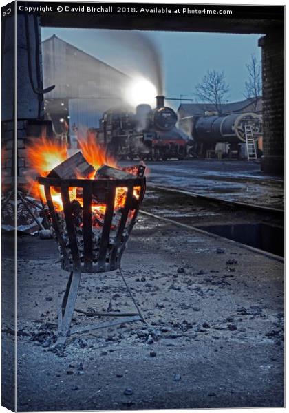 The steam shed yard at night. Canvas Print by David Birchall
