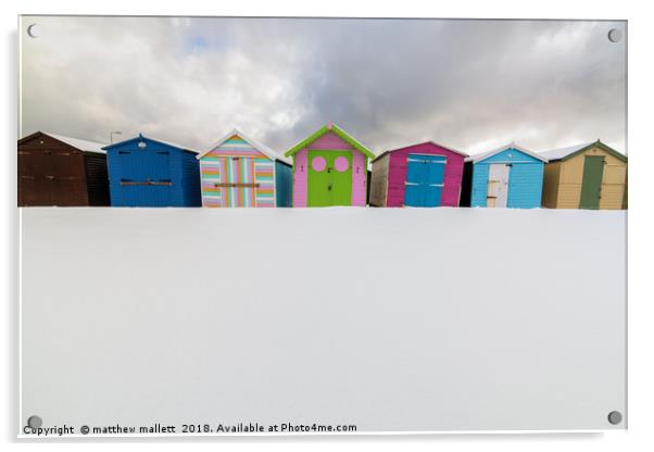 Beach Huts And Snow Acrylic by matthew  mallett