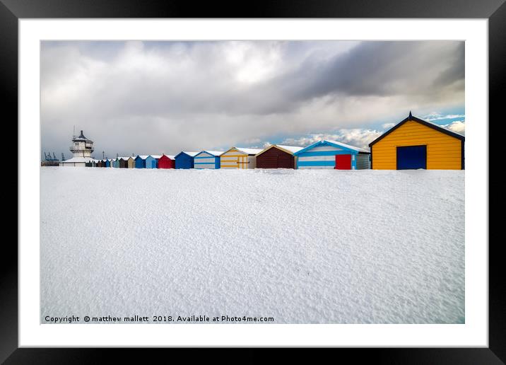 Snow In A Row At Harwich Framed Mounted Print by matthew  mallett