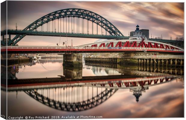Tyne and Swing Bridges Reflected Canvas Print by Ray Pritchard