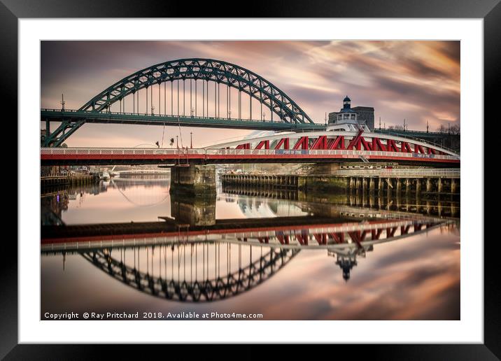 Tyne and Swing Bridges Reflected Framed Mounted Print by Ray Pritchard
