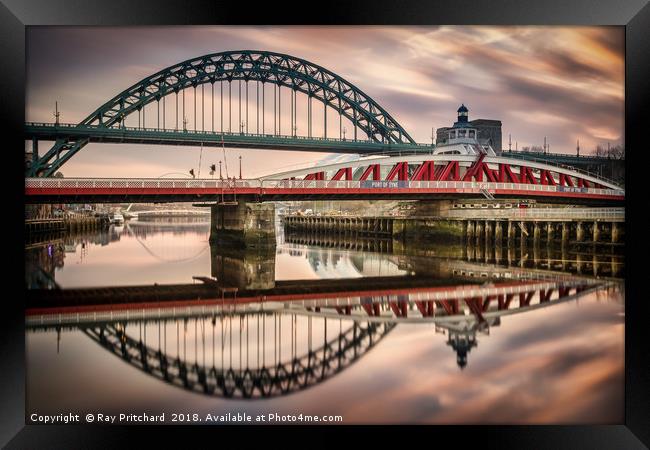Tyne and Swing Bridges Reflected Framed Print by Ray Pritchard