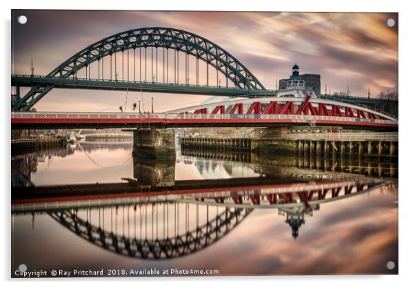 Tyne and Swing Bridges Reflected Acrylic by Ray Pritchard
