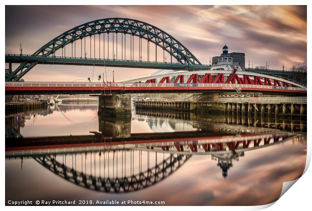 Tyne and Swing Bridges Reflected Print by Ray Pritchard