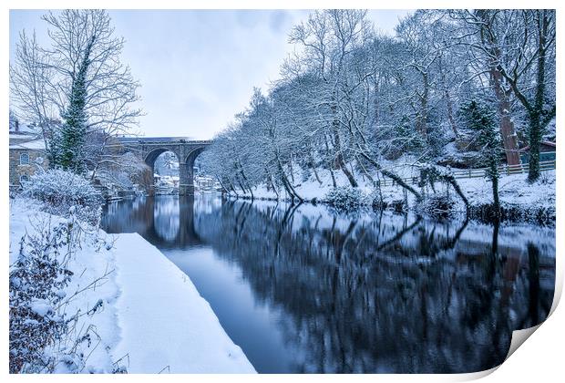 Knaresborough Viaduct in snow Print by mike morley