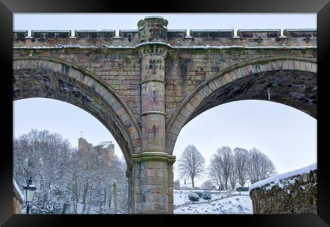 Knaresborough Viaduct in snow Framed Print by mike morley