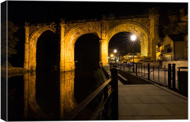 Knaresborough Viaduct at night Canvas Print by mike morley
